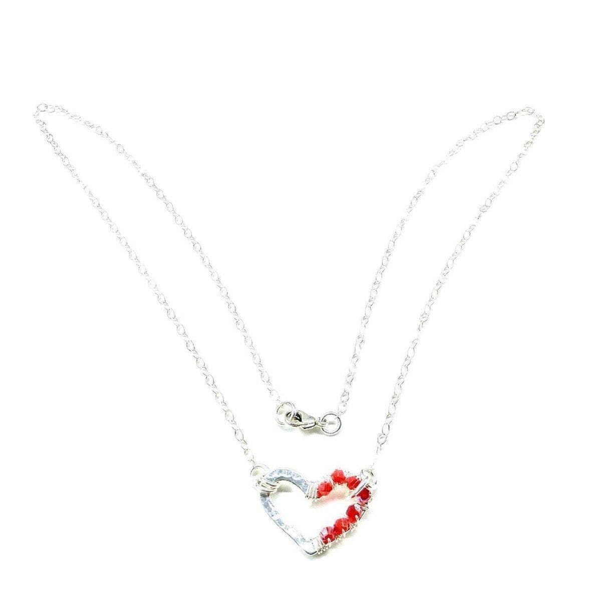 Silver Red Crystal Hammered Heart Necklace from Alexa Martha Designs