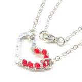 Silver Red Crystal Hammered Heart Necklace from Alexa Martha Designs
