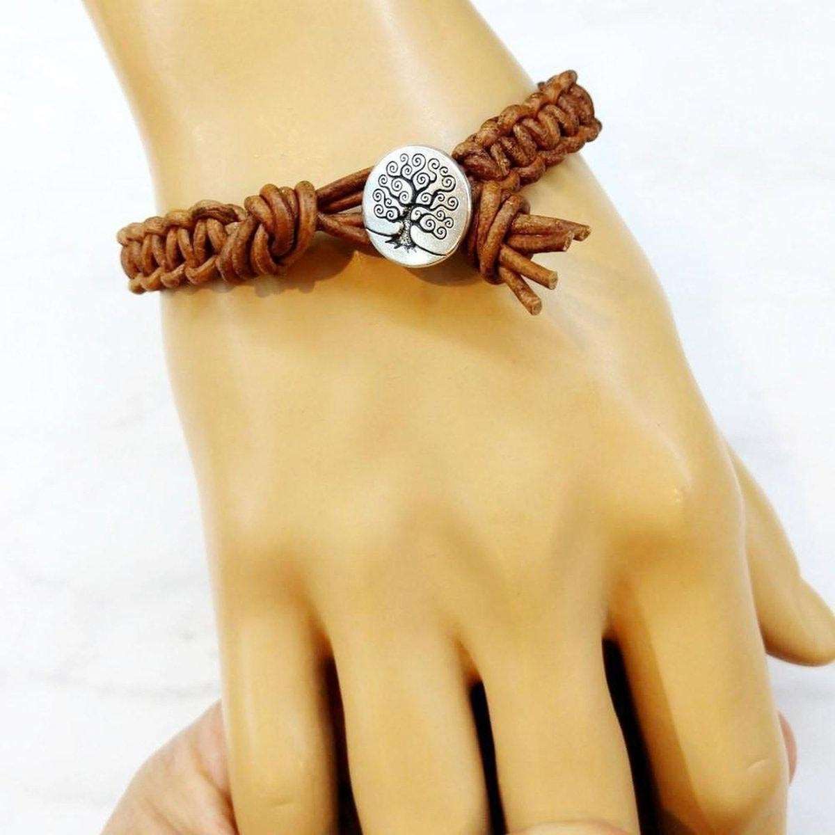 Large Mens Tree of Life Earth Colored Macrame Leather Bracelet from Alexa Martha Designs