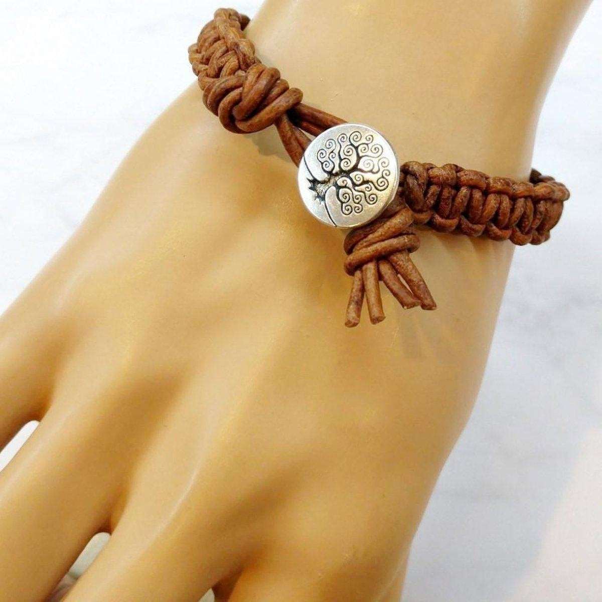 Large Mens Tree of Life Earth Colored Macrame Leather Bracelet from Alexa Martha Designs