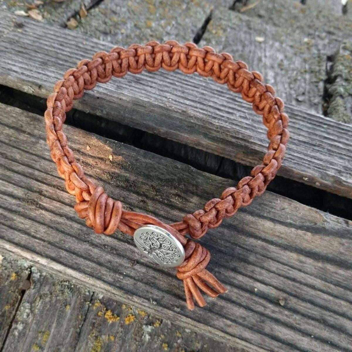 Large Mens Tree of Life Earth Colored Macrame Leather Bracelet from Alexa Martha Designs
