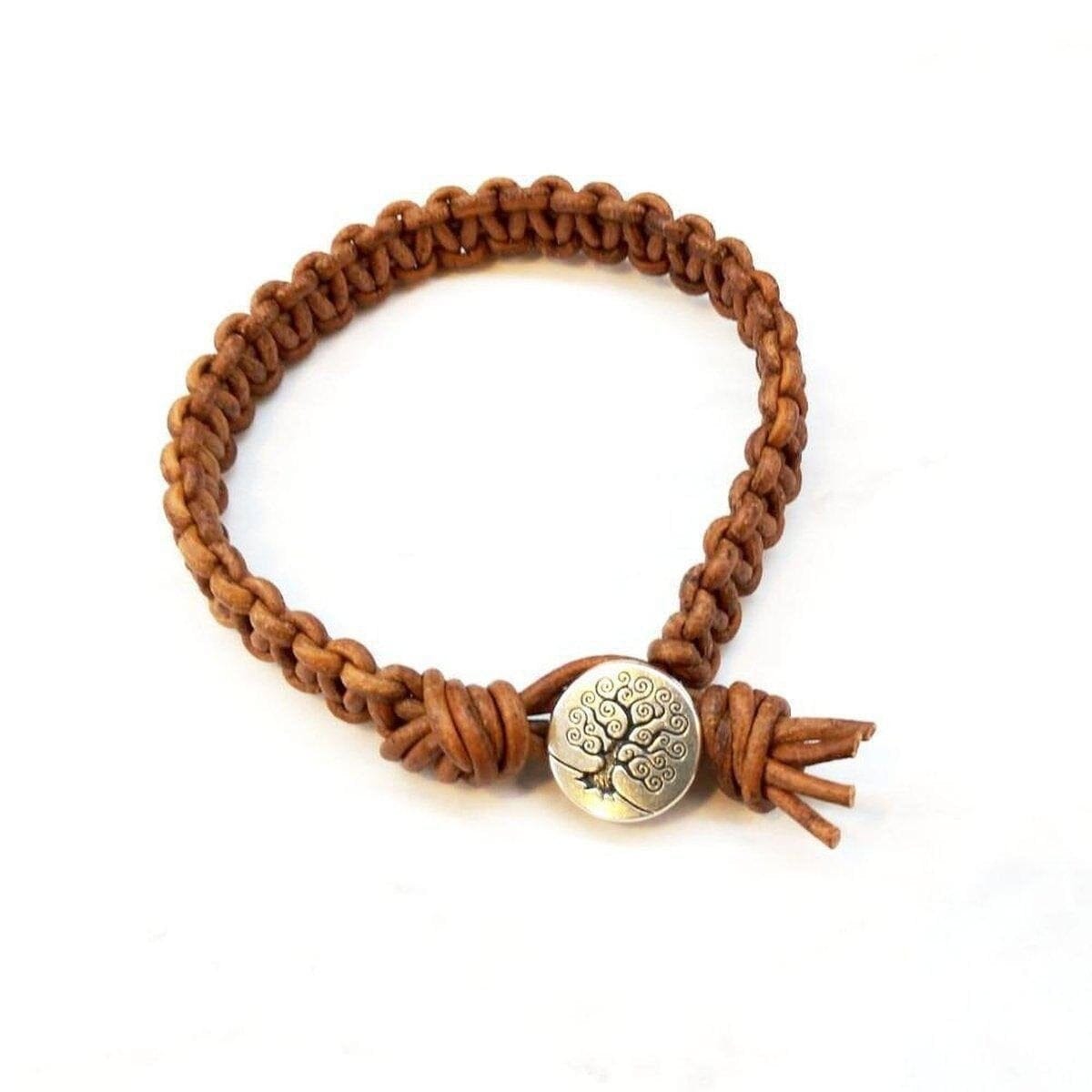 Large Mens Tree of Life Earth Colored Macrame Leather Bracelet from Alexa Martha Designs