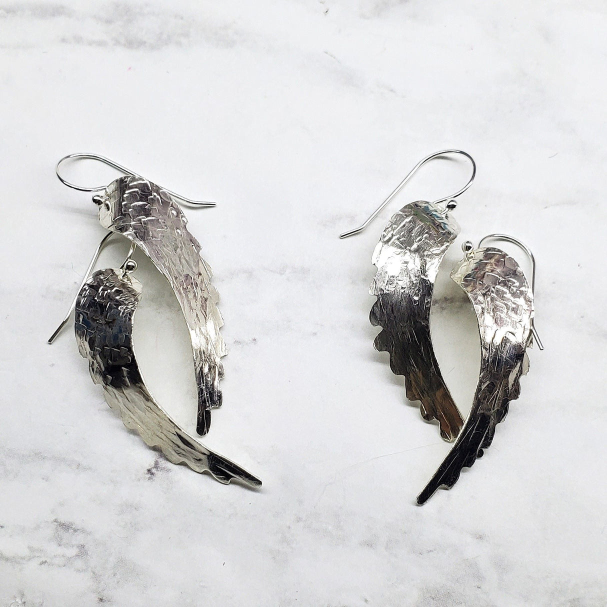 Sterling Silver Hammer Pattern Sculpted Angel Wing Earrings from Alexa Martha Designs