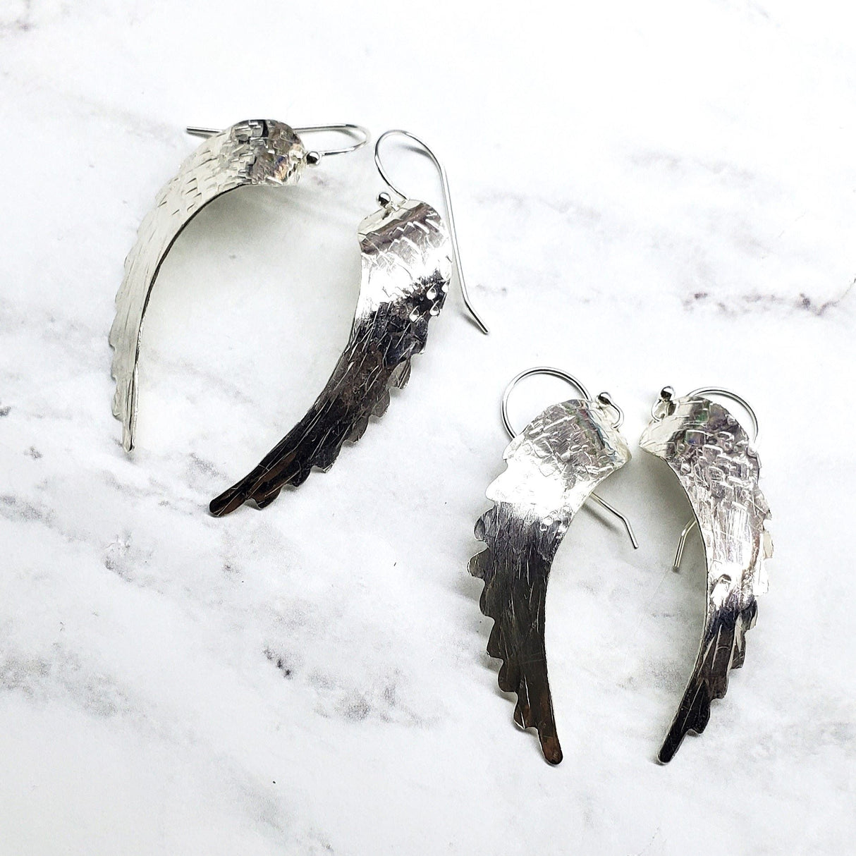 Sterling Silver Hammer Pattern Sculpted Angel Wing Earrings from Alexa Martha Designs