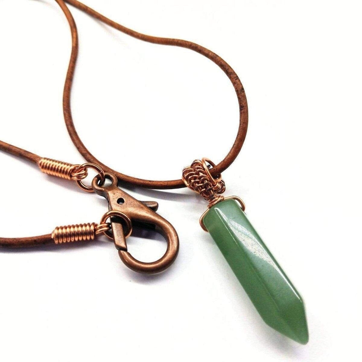 Men's Rustic Wire Wrapped Pointed Gemstone Crystal Leather Necklace from Alexa Martha Designs