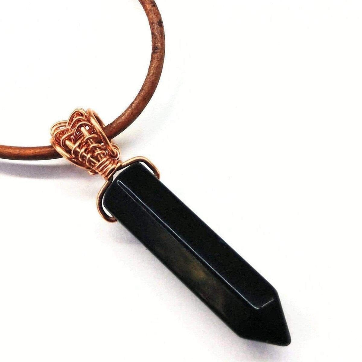 Men's Rustic Wire Wrapped Pointed Gemstone Crystal Leather Necklace from Alexa Martha Designs