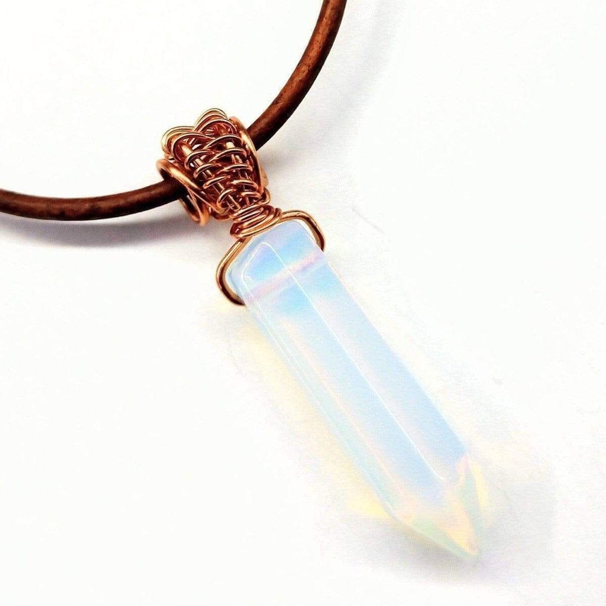 Men's Rustic Wire Wrapped Pointed Gemstone Crystal Leather Necklace from Alexa Martha Designs