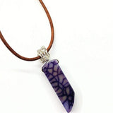 Silver Wrapped Purple Dyed Crackle Agate Point Leather Necklace from Alexa Martha Designs