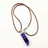 Silver Wrapped Purple Dyed Crackle Agate Point Leather Necklace from Alexa Martha Designs