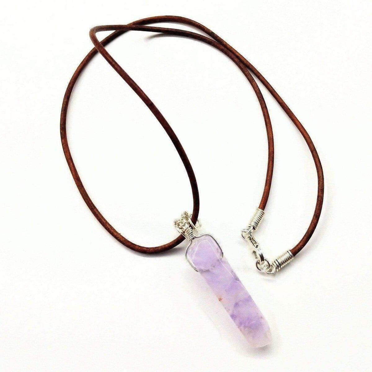Silver Wrapped Light Amethyst Gemstone Point Leather Necklace from Alexa Martha Designs