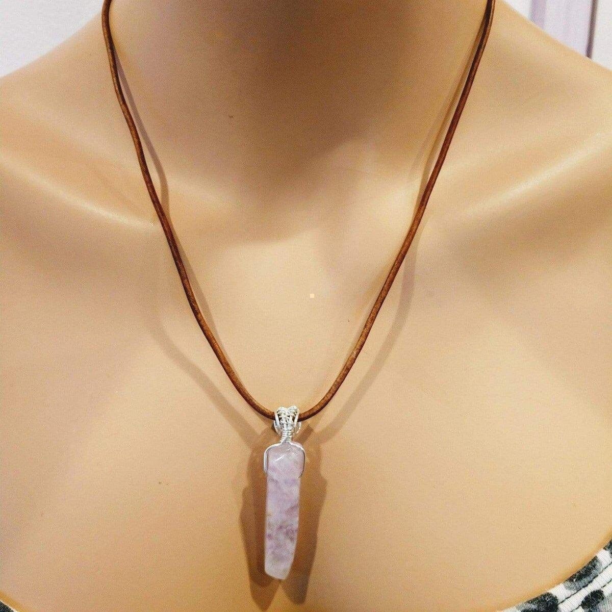 Silver Wrapped Light Amethyst Gemstone Point Leather Necklace from Alexa Martha Designs