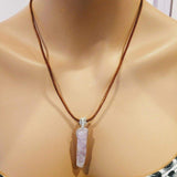 Silver Wrapped Light Amethyst Gemstone Point Leather Necklace from Alexa Martha Designs