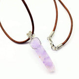 Silver Wrapped Light Amethyst Gemstone Point Leather Necklace from Alexa Martha Designs