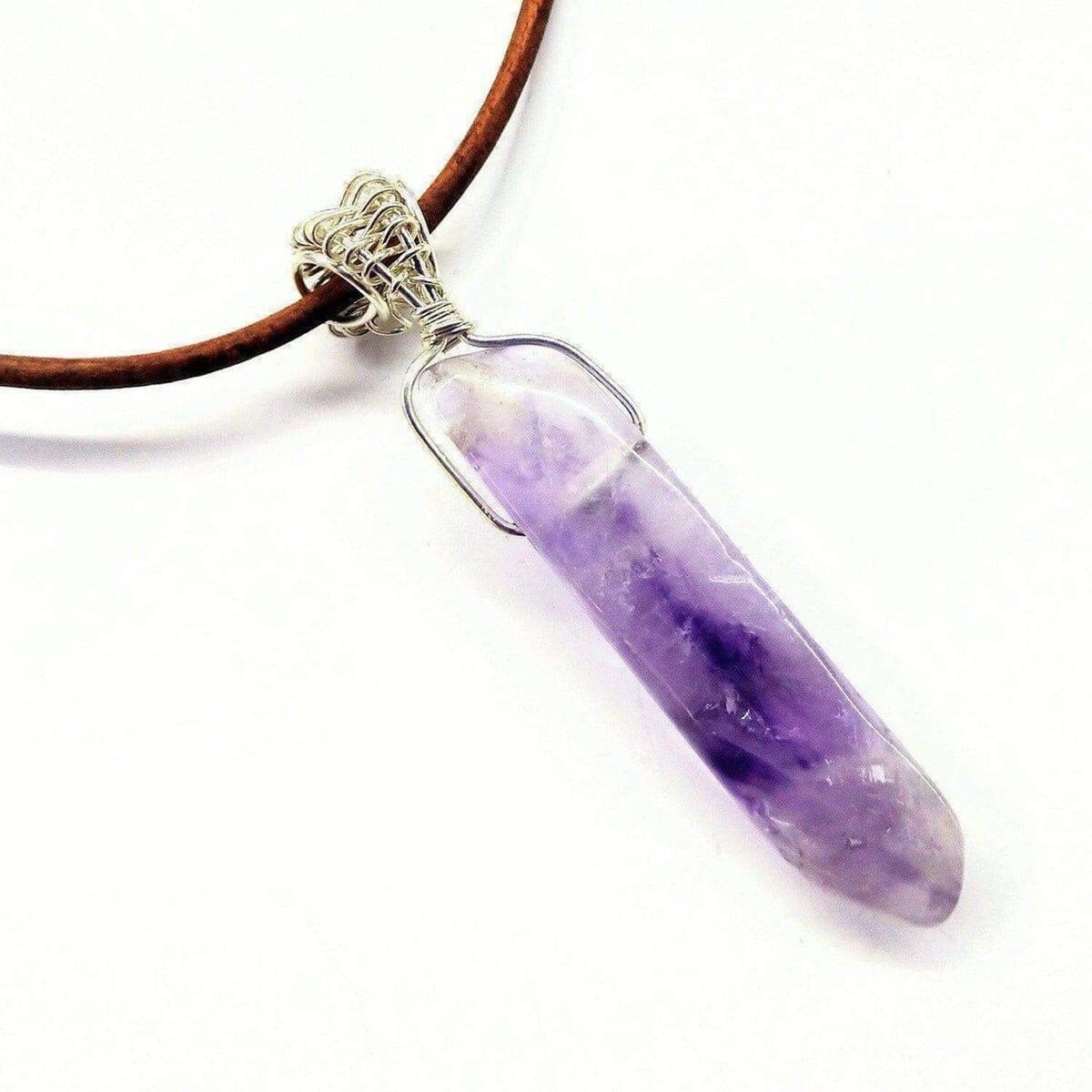 Silver Wrapped Light Amethyst Gemstone Point Leather Necklace from Alexa Martha Designs