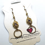 14 K Gold Filled Purple Crystal Hammered Circle Filigree Earrings from Alexa Martha Designs