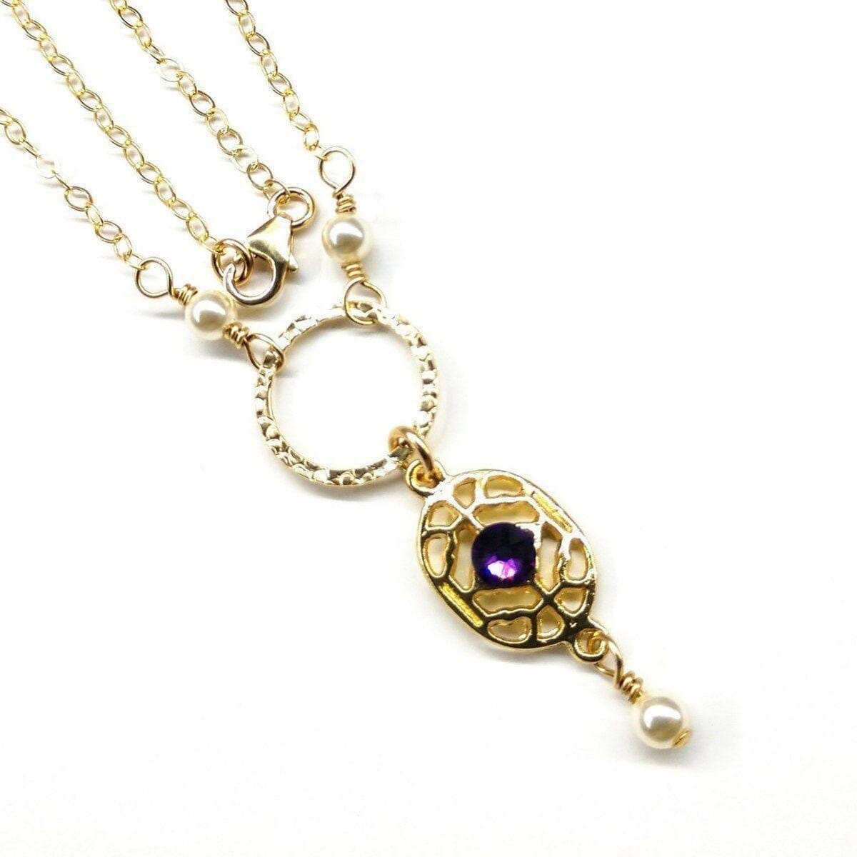 14 KT Gold-Filled Purple Crystal Circle  Filigree Necklace from Alexa Martha Designs