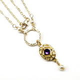 14 KT Gold-Filled Purple Crystal Circle  Filigree Necklace from Alexa Martha Designs