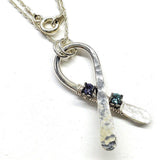 Silver Suicide Prevention Awareness Ribbon Necklace with Purple and Teal Crystals from Alexa Martha Designs