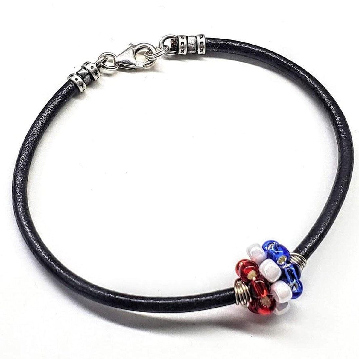 Red White Blue Beaded Bead Leather Bracelet from Alexa Martha Designs