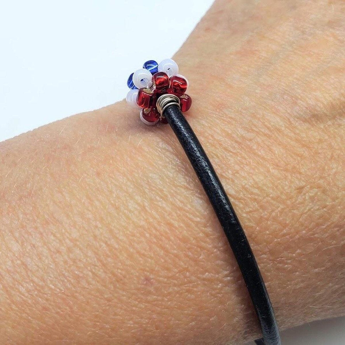 Red White Blue Beaded Bead Leather Bracelet from Alexa Martha Designs