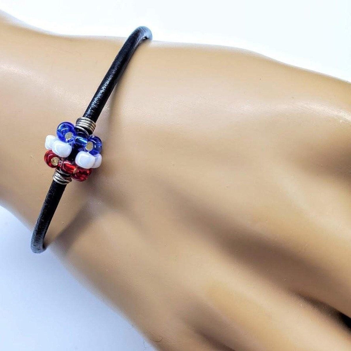 Red White Blue Beaded Bead Leather Bracelet from Alexa Martha Designs