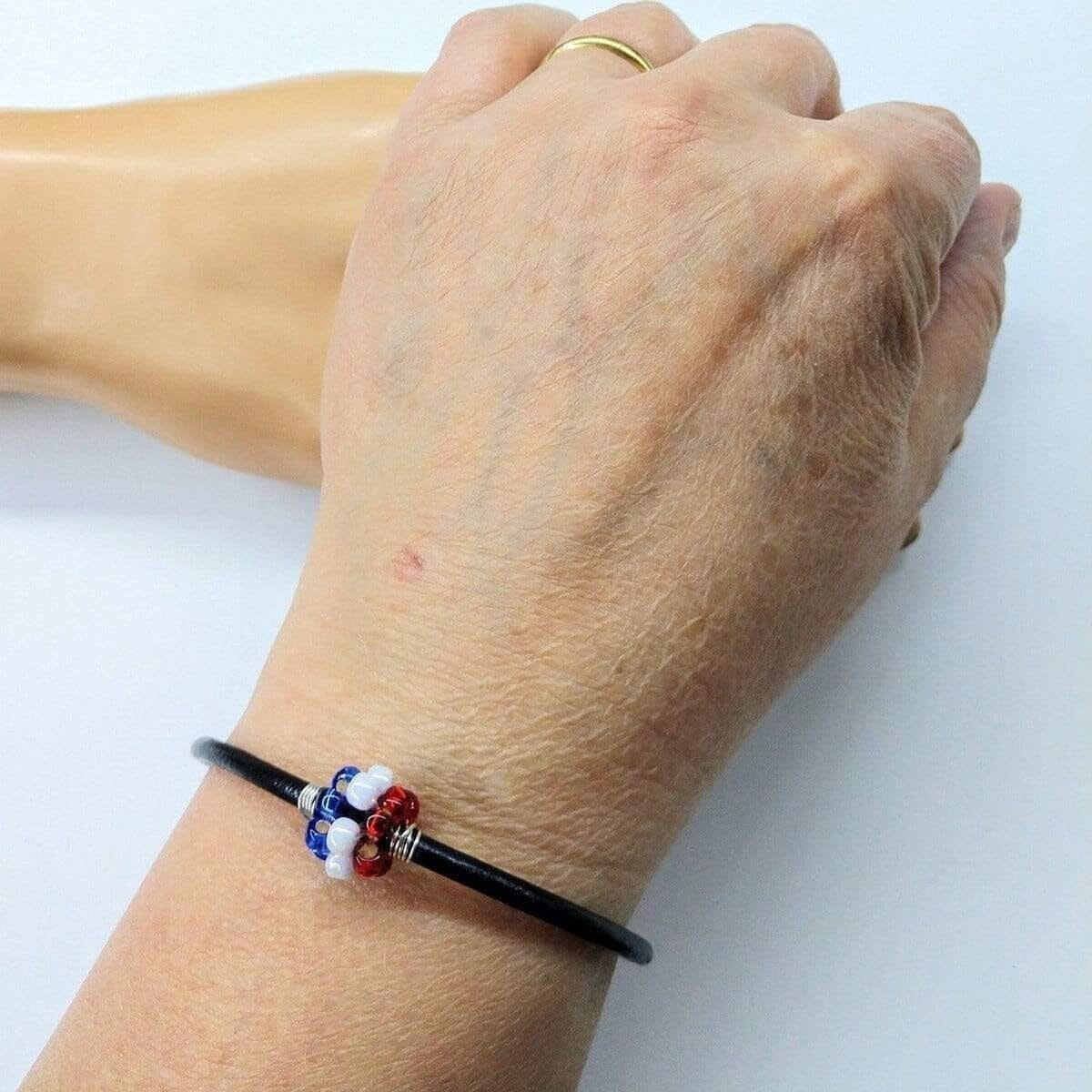 Red White Blue Beaded Bead Leather Bracelet from Alexa Martha Designs