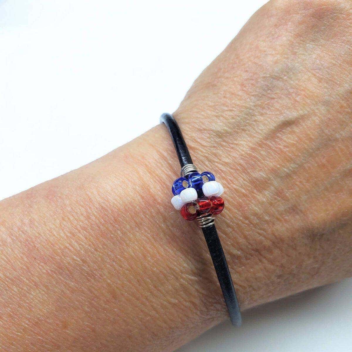 Red White Blue Beaded Bead Leather Bracelet from Alexa Martha Designs