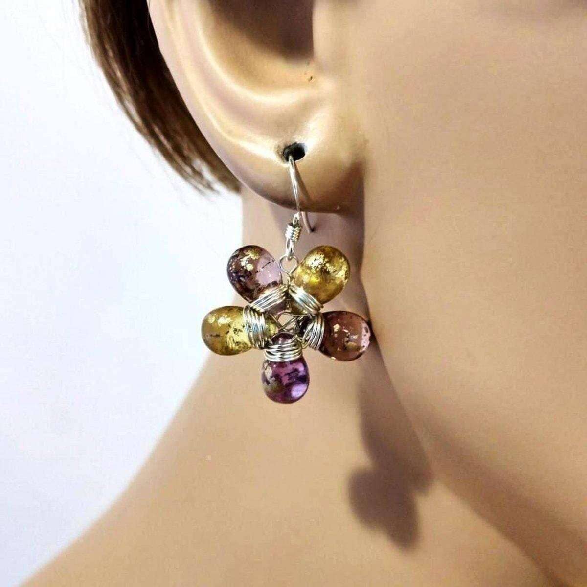 Purple and Yellow Flower Sterling Silver Earrings from Alexa Martha Designs