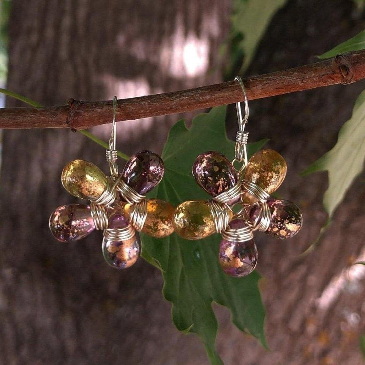 Purple and Yellow Flower Sterling Silver Earrings from Alexa Martha Designs