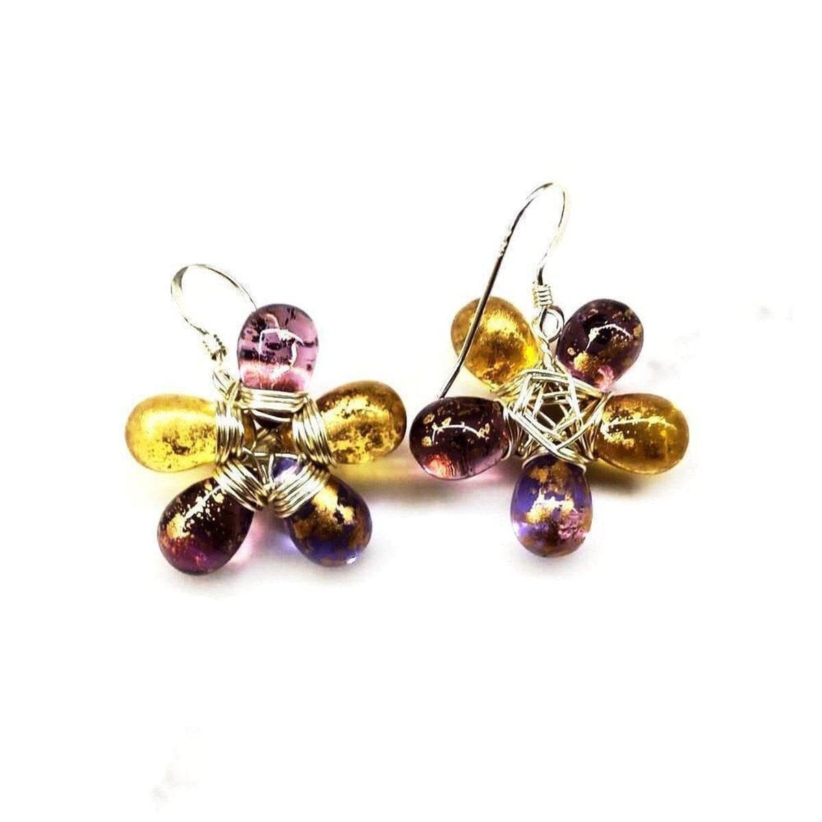 Purple and Yellow Flower Sterling Silver Earrings from Alexa Martha Designs