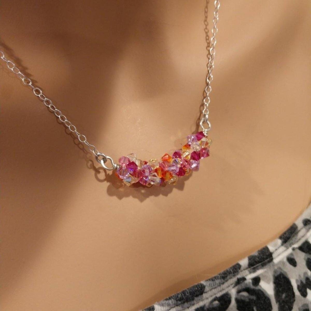 Silver Multi Color Spring Blossom Crystal Necklace from Alexa Martha Designs