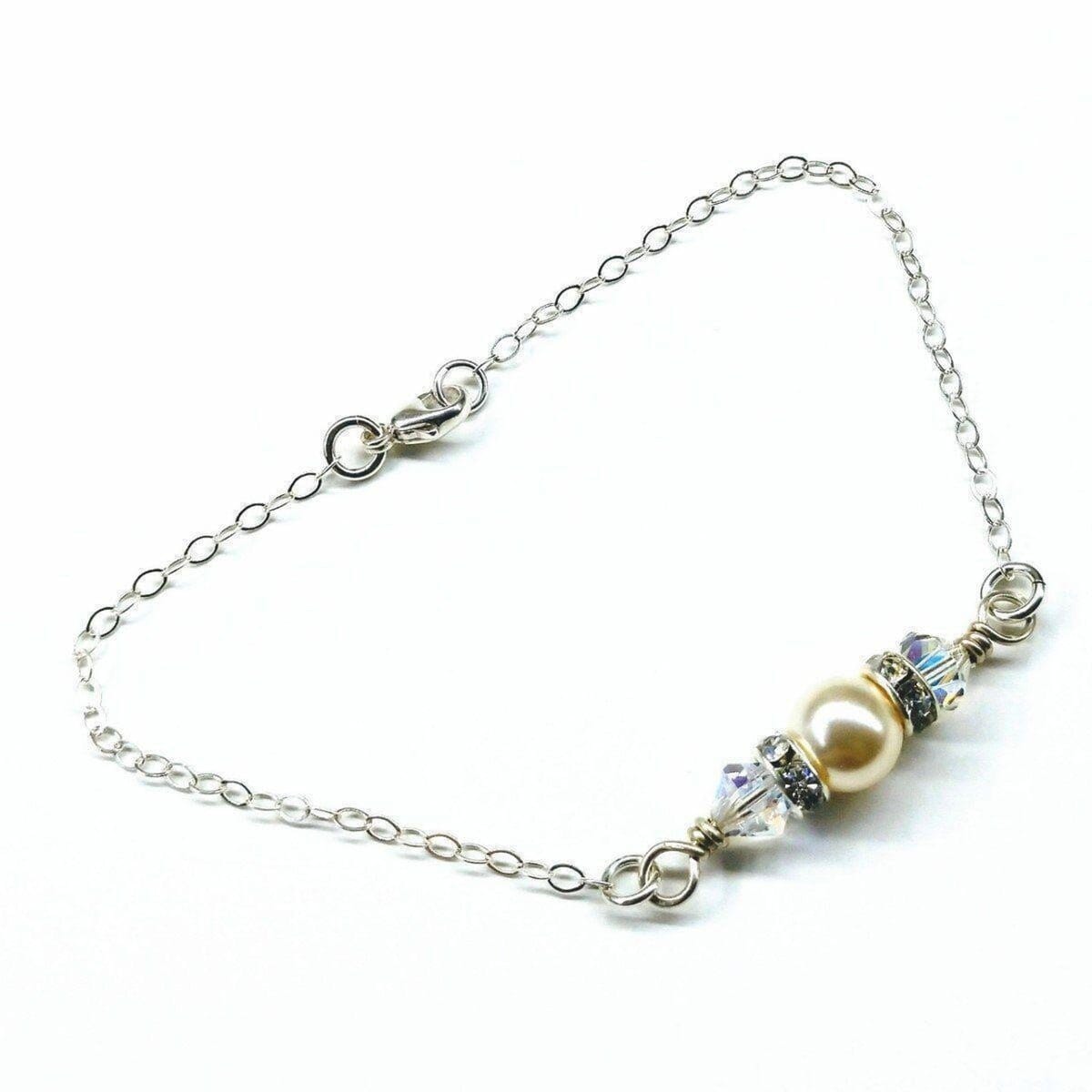 Silver Swarovski Crystal Pearl Bar Bridal Bracelet from Alexa Martha Designs