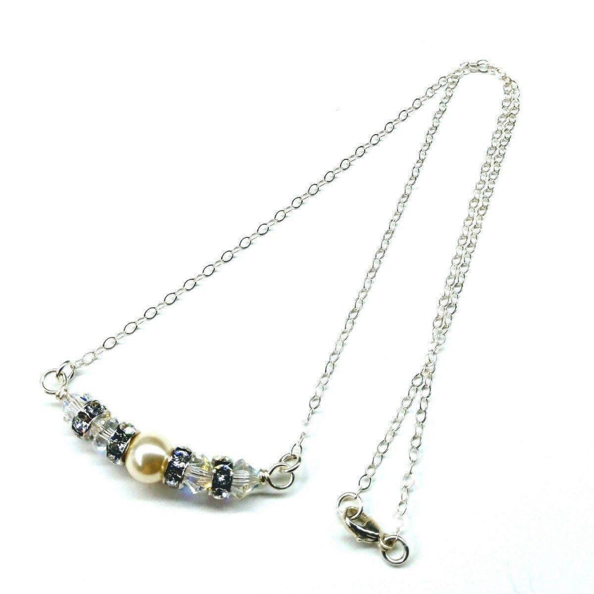 Silver Swarovski Crystal Pearl Bar Bridal Necklace from Alexa Martha Designs