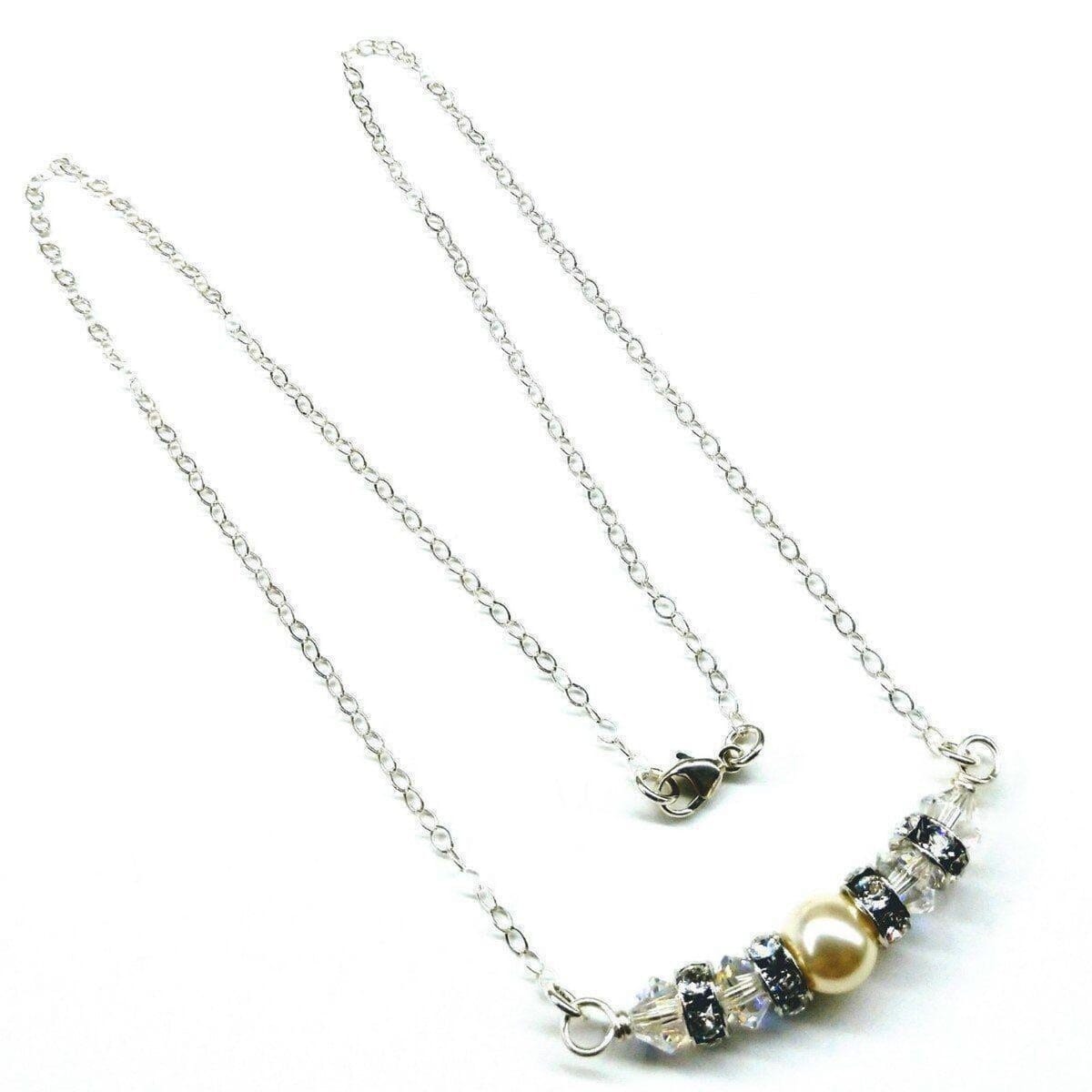 Silver Swarovski Crystal Pearl Bar Bridal Necklace from Alexa Martha Designs