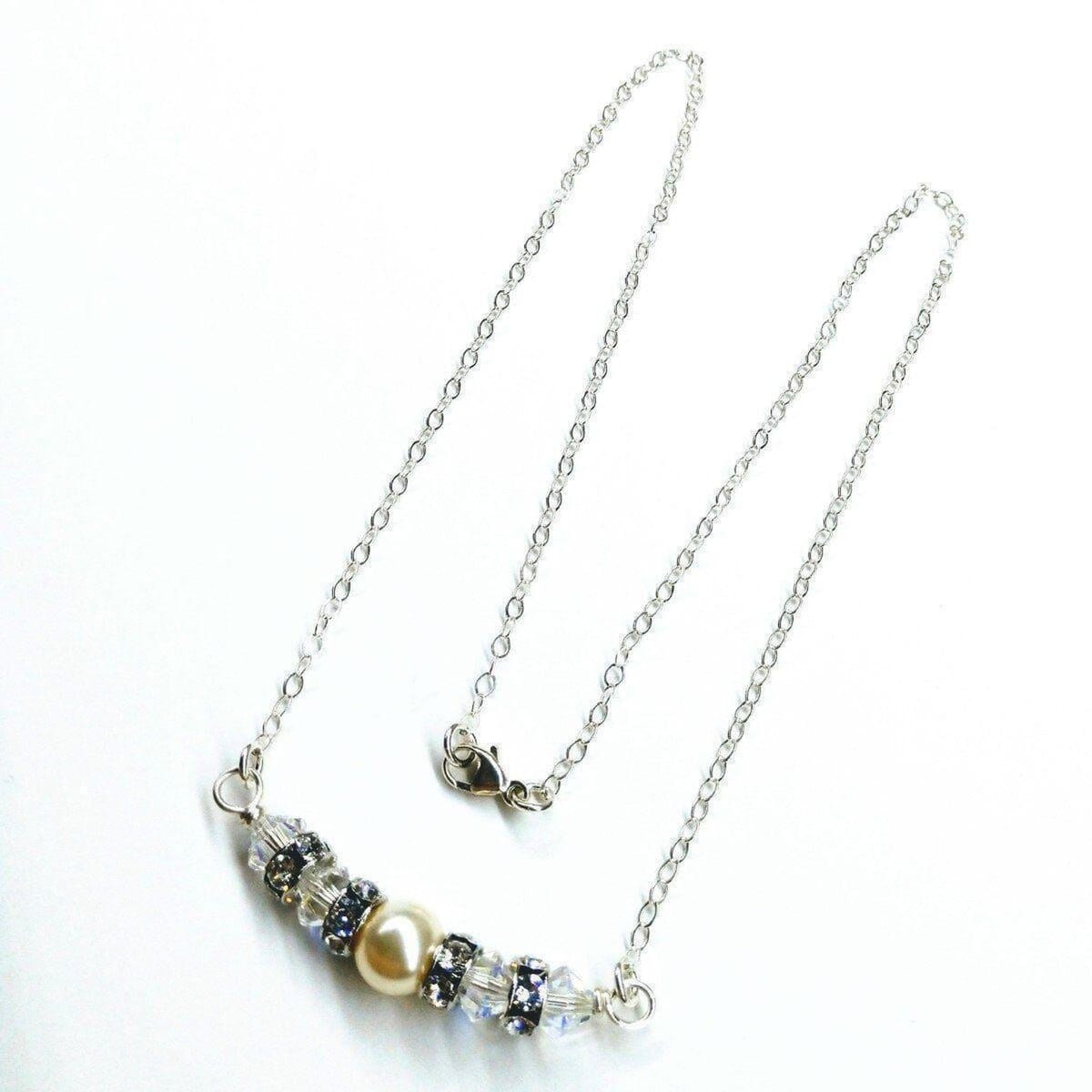 Silver Swarovski Crystal Pearl Bar Bridal Necklace from Alexa Martha Designs