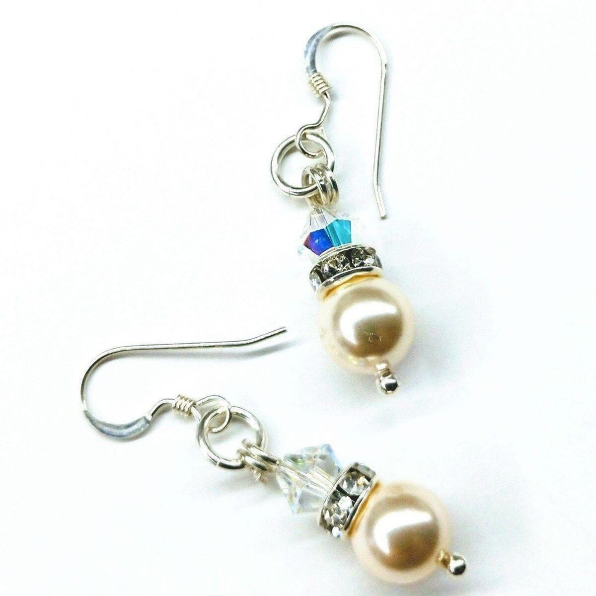 Silver Swarovski Crystal Pearl Stack Earrings in Various Colors from Alexa Martha Designs