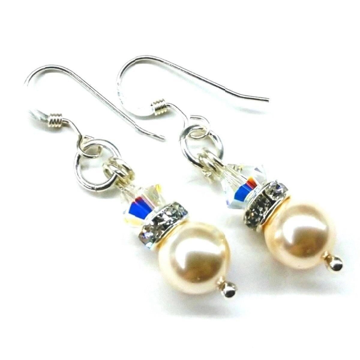 Silver Swarovski Crystal Pearl Stack Earrings in Various Colors from Alexa Martha Designs