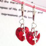 Sterling Silver Red Heart Crystal I Love You Jesus Earrings from Alexa Martha Designs