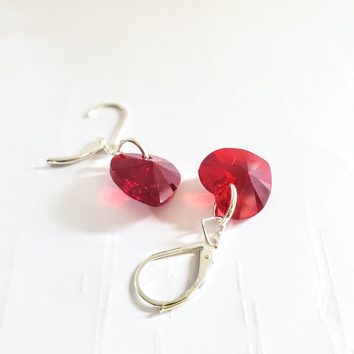 Sterling Silver Red Heart Crystal I Love You Jesus Earrings from Alexa Martha Designs
