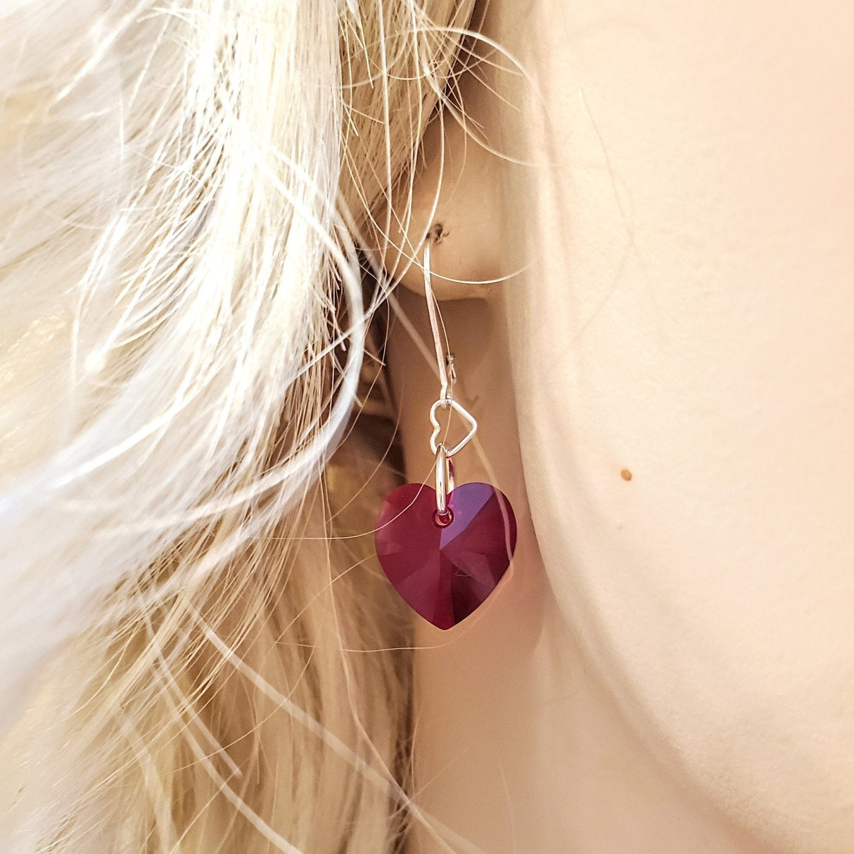 Sterling Silver Red Heart Crystal I Love You Jesus Earrings from Alexa Martha Designs