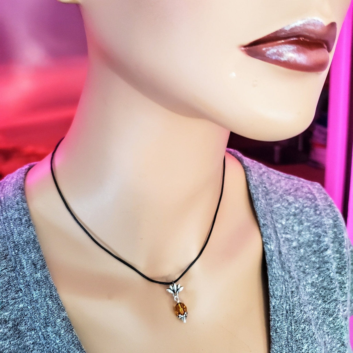 Silver Crystal Pineapple Leather Necklace from Alexa Martha Designs