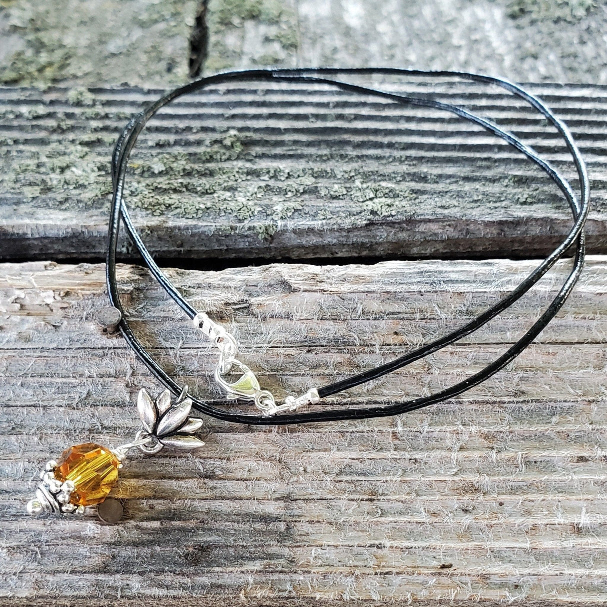 Silver Crystal Pineapple Leather Necklace from Alexa Martha Designs