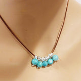 Silver Green Blue Shell Bead Charm Leather Necklace from Alexa Martha Designs