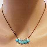 Silver Green Blue Shell Bead Charm Leather Necklace from Alexa Martha Designs