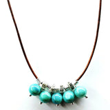 Silver Green Blue Shell Bead Charm Leather Necklace from Alexa Martha Designs