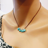 Silver Green Blue Shell Bead Charm Leather Necklace from Alexa Martha Designs