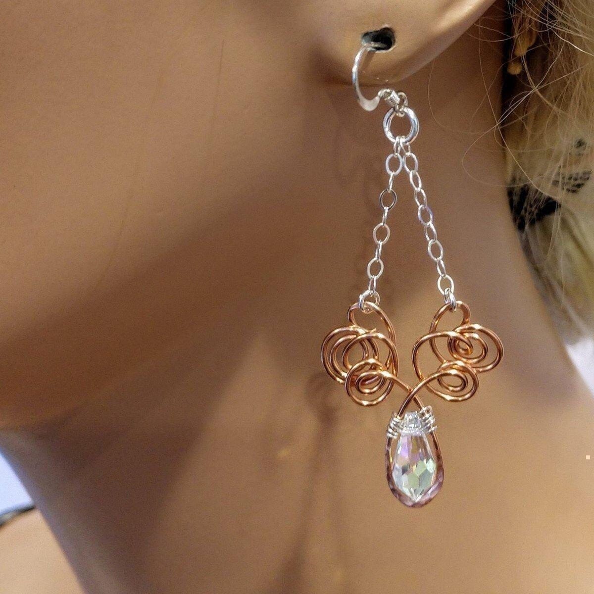 Wire Sculpted Crystal Drop Chandelier Angel Wing Earrings from Alexa Martha Designs