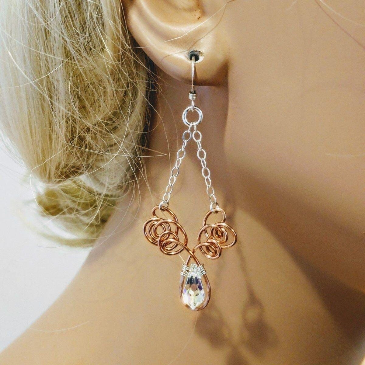 Wire Sculpted Crystal Drop Chandelier Angel Wing Earrings from Alexa Martha Designs