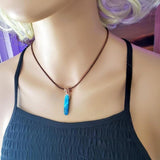 Wire Wrapped Pointed Turquoise Agate Leather Necklace for Him and Her from Alexa Martha Designs