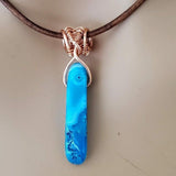 Wire Wrapped Pointed Turquoise Agate Leather Necklace for Him and Her from Alexa Martha Designs